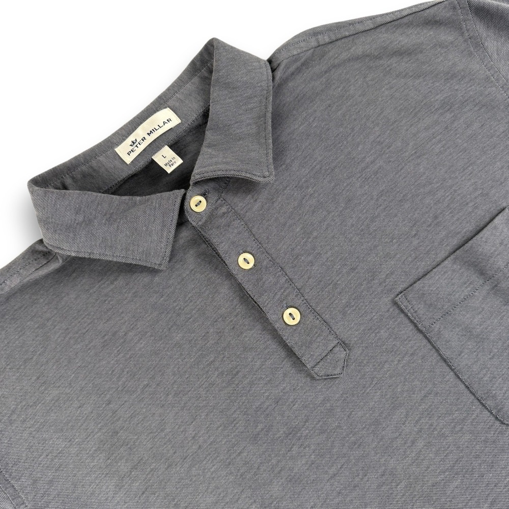 Peter Millar Polo Shirt Mens L Blue Heathered Gray Short Sleeve Pocket Casual